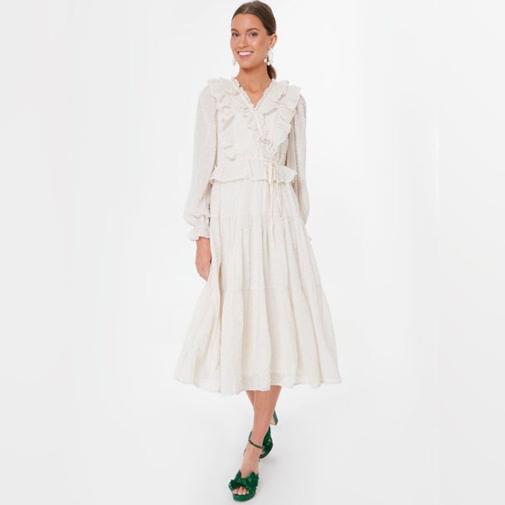 TUCKERNUCK MOON RIVER Cream Ruffle Midi Dress Cream Gold Large